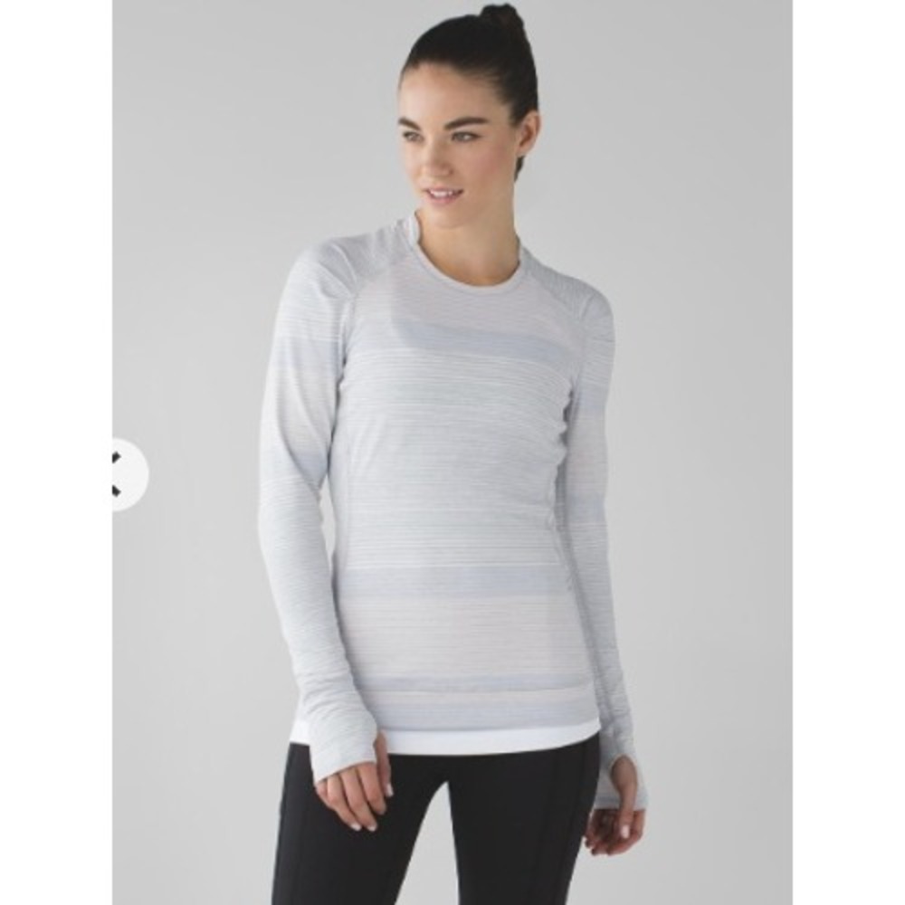 Lululemon Think Fast Long SleeveOm Stripe Heathered Silver Spoon‎ sz 6